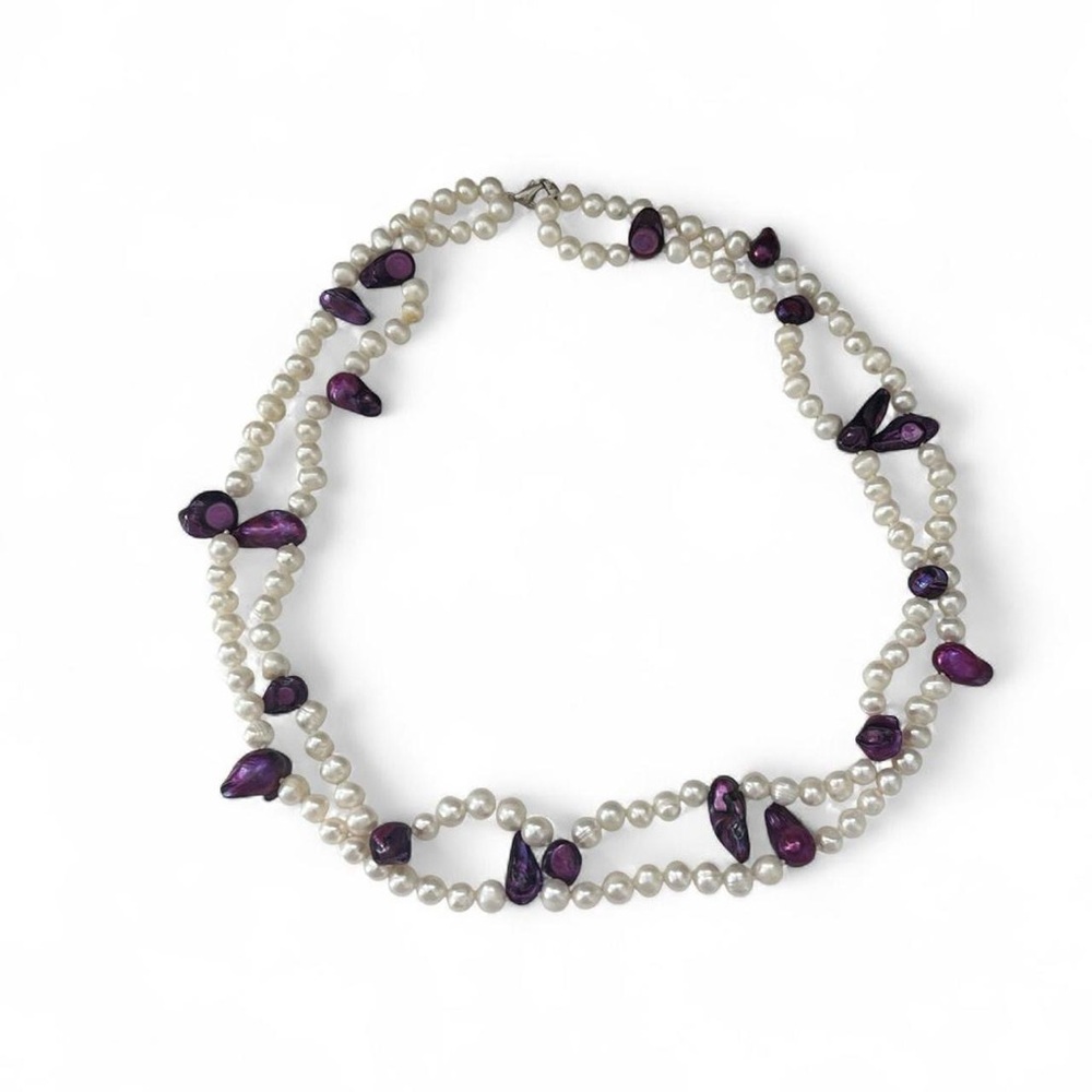 Elegant Pearl and Purple Bead Necklace